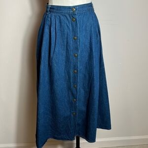 Carlyle Vintage Snap Front Denim Maxi Circle Skirt Dark Wash Women's 8 Pockets